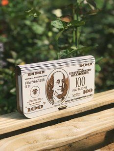 Дерев'яний подарунковий конверт 100$ 1097 фото